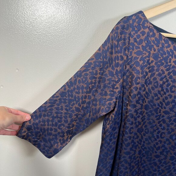Sezane Auberie Babydoll Dress Size 38 US 6 Blue Gold Ruffle Leopard Drop Waist - Picture 5 of 11